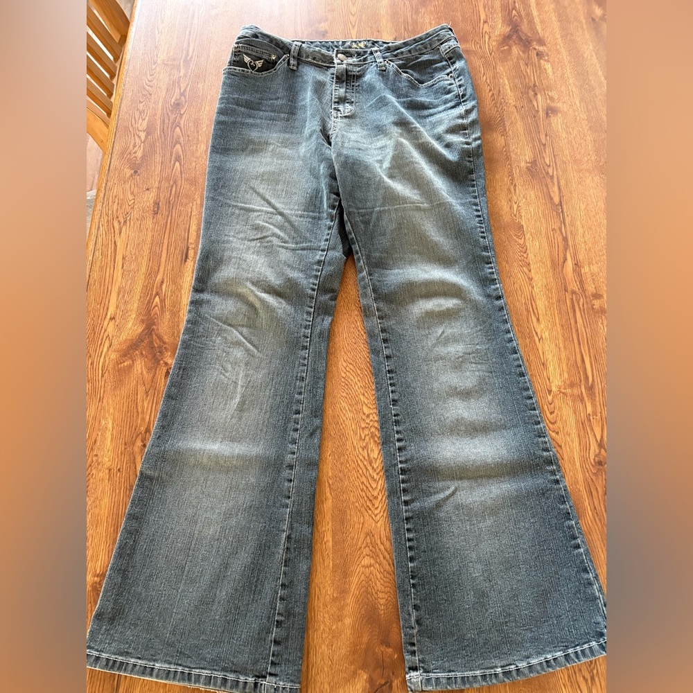 VINTAGE Y2K ANGELS BRAND DARK GREY FLARE JEANS SIZE 10